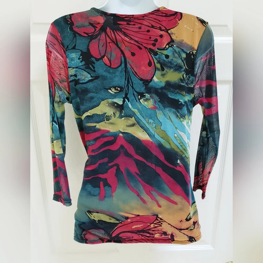 Floral Watercolor Wrap Blouse - Picture 2 of 4